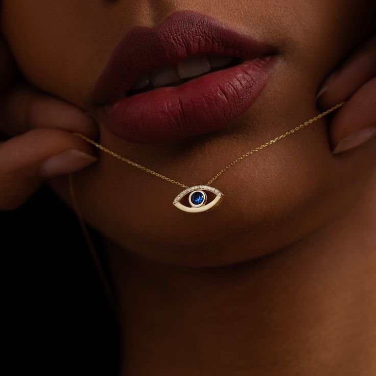 "◆ NATURAL ◆DIAOMOND& SAPPHIRE◆ NECKLACE◆ Handcrafted with the highest quality US-sourced real gold and diamond. (H Color, SI clarity). Yellow Gold, Rose Gold, or White Gold options. 🡻 This is What You Get 🡻 ❤Gold: 14ct Real Solid Gold ❤Sapphire: 0.20ct.  ❤Diamond: 0.06ctw /Round / H Color, SI Clarity. ❤Pendant: Height: 0.31 inch / Width: 0.55 inch ❤Chaing Length Available in: 14\", 16\", 18\", 20\" Sizes ❤Setting Type: Bezel ❤Free Express Shipping ❤Free returns within 21 days from the order date ❤Orders will be packed in a lovely jewelry box ❤2 Years Full Warranty ❤Certificate of Authenticity 🎁 PERFECT GIFT 🎁 Do you want to give a gift that lasts forever? Then this is for you. Excellent Gift for your mom, wife, fiancee, girlfriend, valentine, daughter, family, or friend. ➤ Suitable fo Yellow Gold Jewelry With Diamond Eyes For Anniversary, Elegant Necklace With Diamond Eyes For Gift, Gold Plated Necklace With Diamond Eyes, Elegant Necklaces With Diamond Eyes For Gift, Yellow Gold Jewelry With Diamond Eyes For Gifts, Gold Plated Necklaces With Diamond Details For Gift, Formal Yellow Gold Jewelry With Diamond Eyes, Fine Jewelry Necklaces With Diamond Eyes For Gifts, 14k Yellow Gold Diamond Necklace With Diamond Eyes