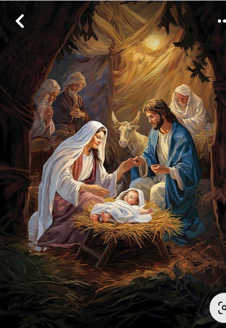 the birth of jesus is depicted in this painting