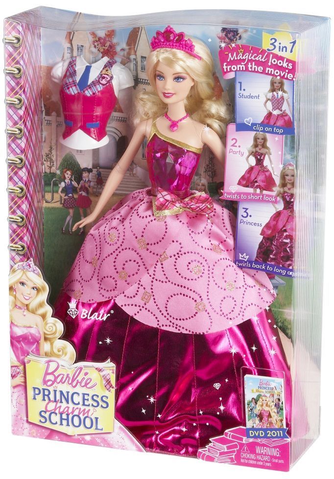 the barbie princess school doll is in its pink dress and tiara with matching accessories