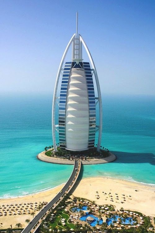 an aerial view of the burj al arab beach resort in abu, united