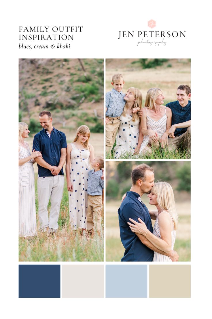 an image of family photos taken in the field with blue and white tones, including two people