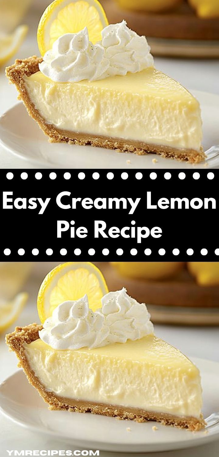 two pictures of lemon pie with the words easy creamy lemon pie recipe on top