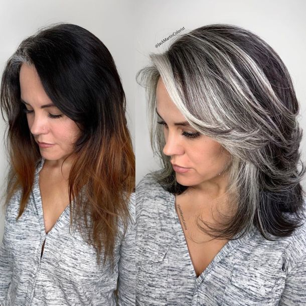 Natural White Hair, Ash Grey Hair, Grey Hair Care, Grey Hair Transformation, Gorgeous Gray Hair, Grey Hair Inspiration, Gray Hair Growing Out, Gray Hair Cuts, Dark Hair With Highlights