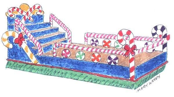 a drawing of an inflatable slide with candy canes on the top and bottom