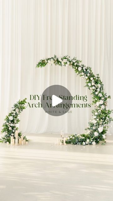 an arch with flowers and greenery is displayed in front of a white backdrop that reads diy fro standing arch arrangements