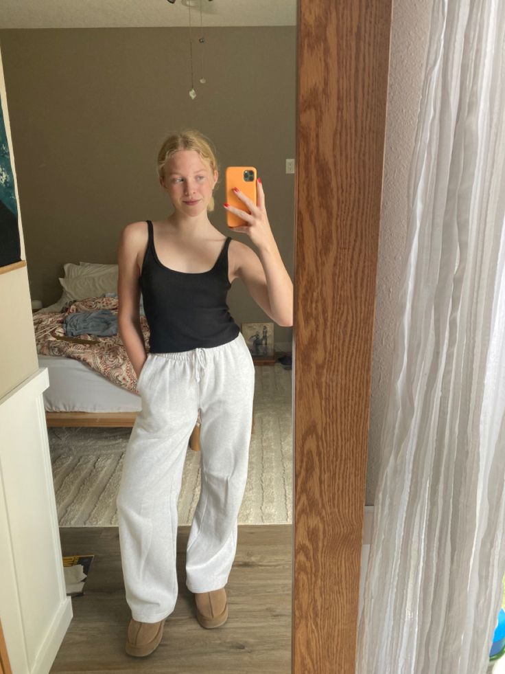 Top - john galt beyonca tank, pants - aritzia tna boyfriend wid leg sweatpant, shoes - ugg disquette slipper Shoes Ugg, Aritzia Tna, Uni Outfits, Uggs Outfit, John Galt, Ugg Shoes, Sweatpants, Slippers, Pants