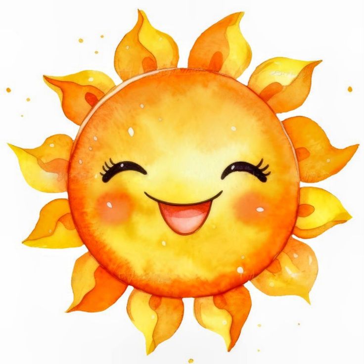 a watercolor drawing of a smiling sun