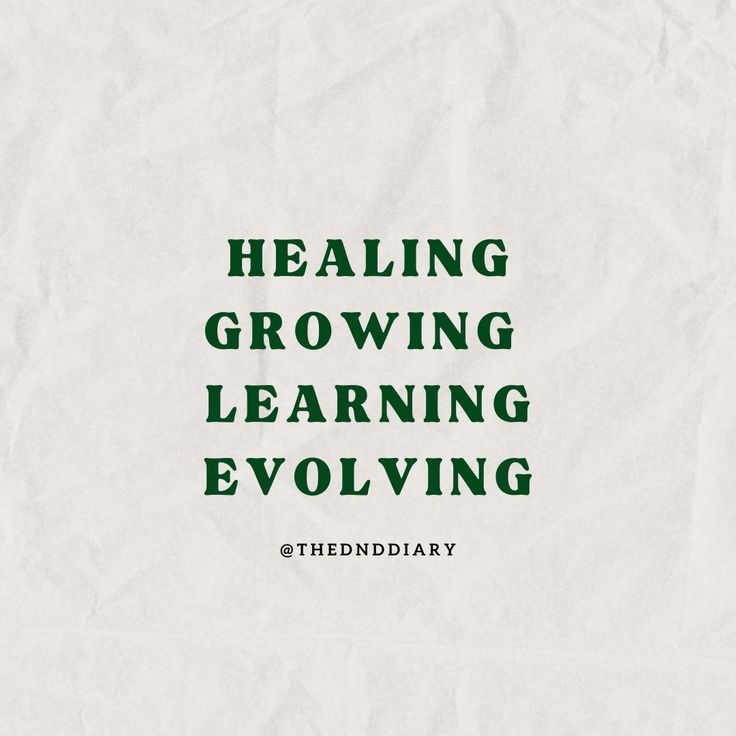 a piece of paper with the words, healing growing learning evolving on it