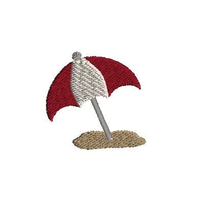 an umbrella is sitting on the sand with it's base in the sand,