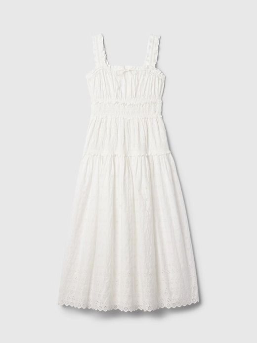 Gap × DÔEN Eyelet Midi Dress | Gap Elegant Cotton Smocked Midi Dress, Casual Midi Dress With Fitted Bodice For Daywear, Square Neck Midi Dress With Adjustable Straps For Daywear, Chic Smocked Square-neck Dress For Daywear, Chic Smocked Dress With Square Neck For Daywear, Chic Square Neck Smocked Dress For Daywear, White Midi Dress With Smocked Bodice And Spaghetti Straps, White Midi Dress With Spaghetti Straps And Smocked Bodice, Elegant Smocked Dress With Square Neck For Day Out