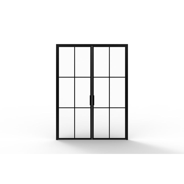 an open black and white door on a white background with no people in the room