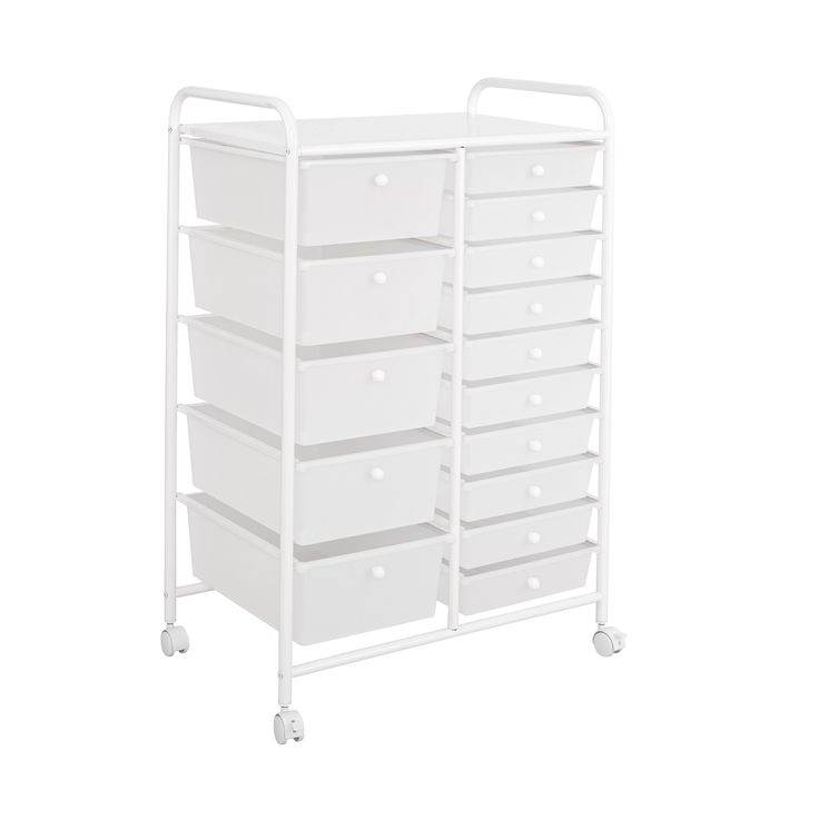 a white cart with six drawers on wheels