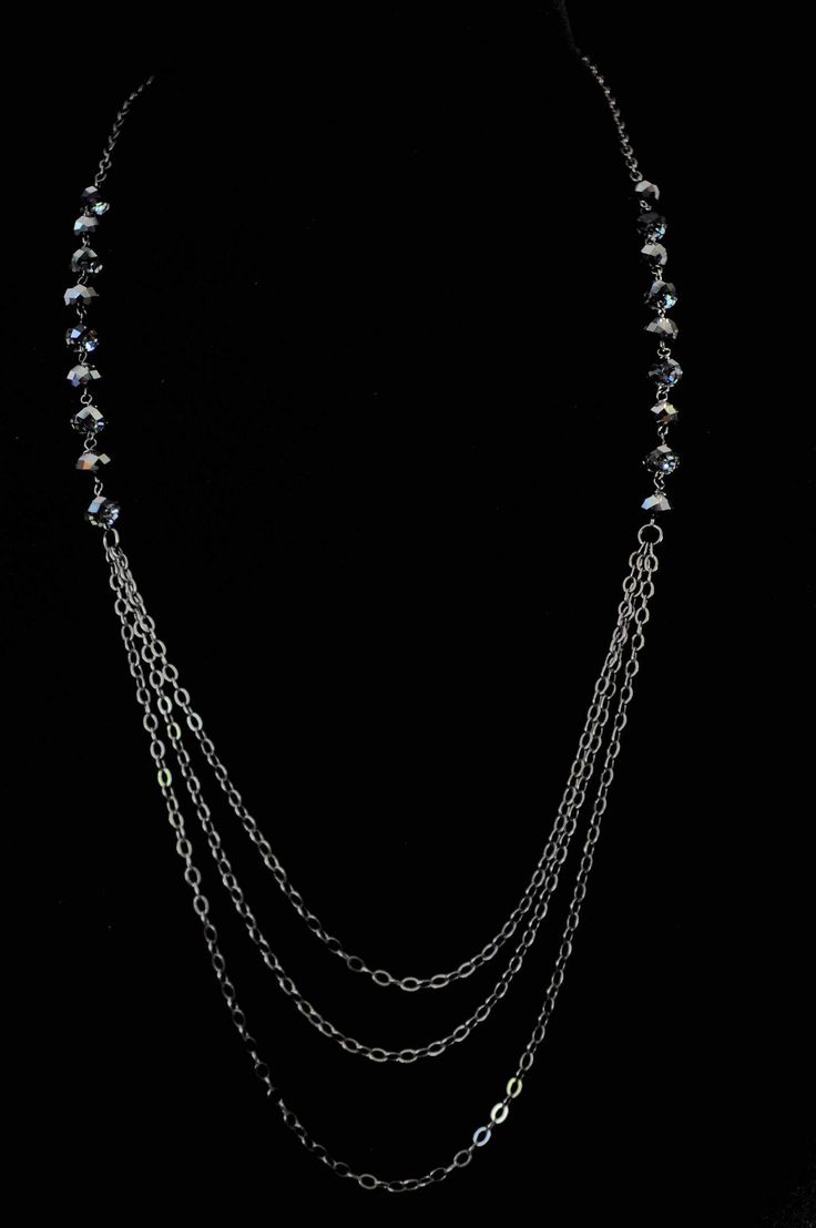 Light chain layered necklace with Swarovski crystals. Perfect to wear on a fun night out! Makes a great handmade gift to give on birthdays, holidays, on valentine's day or just to say thank you. Can be worn symmetrically or asymmetrically around the neck. Layer more than one necklace for more fun! Each necklace is packaged in a box, ready for gift giving. Matching earrings: https://anelladesigns.com/products/bridal-silver-shade-crystal-teardrop-earring-with-light-grey-pearls * * * * * * * * * * Elegant Multi-strand Chain Necklace For Wedding, Elegant Double Strand Crystal Necklaces, Elegant Double Chain Necklace For Party, Silver Chain Metal Necklace For Wedding, Elegant Double Strand Metal Layered Necklace, Silver Chain Necklace For Wedding, Elegant Silver Jewelry With Double Chain, Wedding Silver Chain Metal Necklace, Wedding Metal Silver Chain Necklace