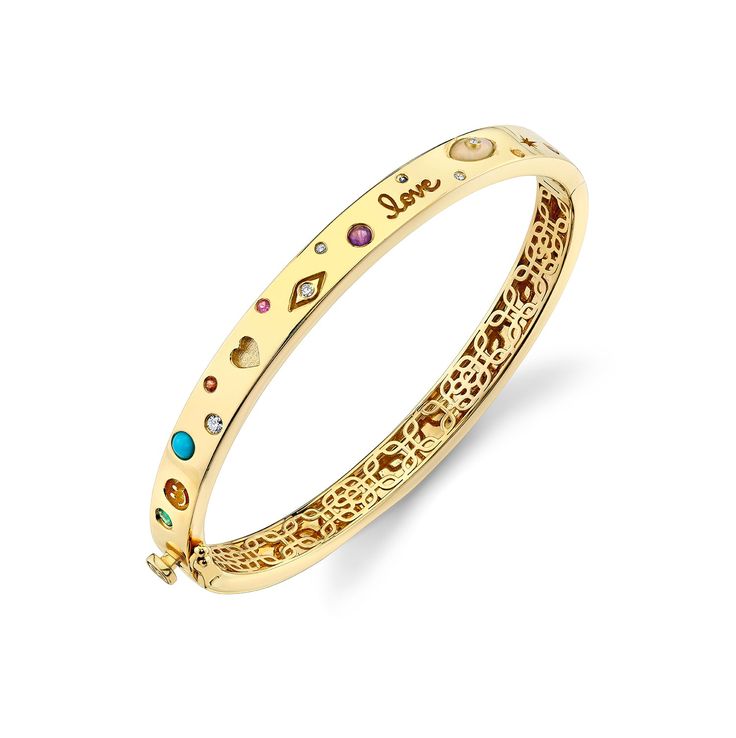 Gold & Diamond Iconography Hinge Bangle - Sydney Evan Fine Jewelry Eternity Bracelet, Sydney Evan, Hand Chain, Hinged Bangle, Anklet Jewelry, Sparkle Diamonds, Eternity Ring, Milestones, Shop Necklaces