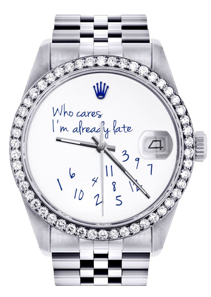 Rolex Who Cares I’m Already Late, Custom Rolex, Rolex Diamond Watch, Cartier Watches Women, Rolex Datejust 36mm, Mens Rolex, Xo Jewelry, Diamond Watches For Men, Rolex Watches For Men