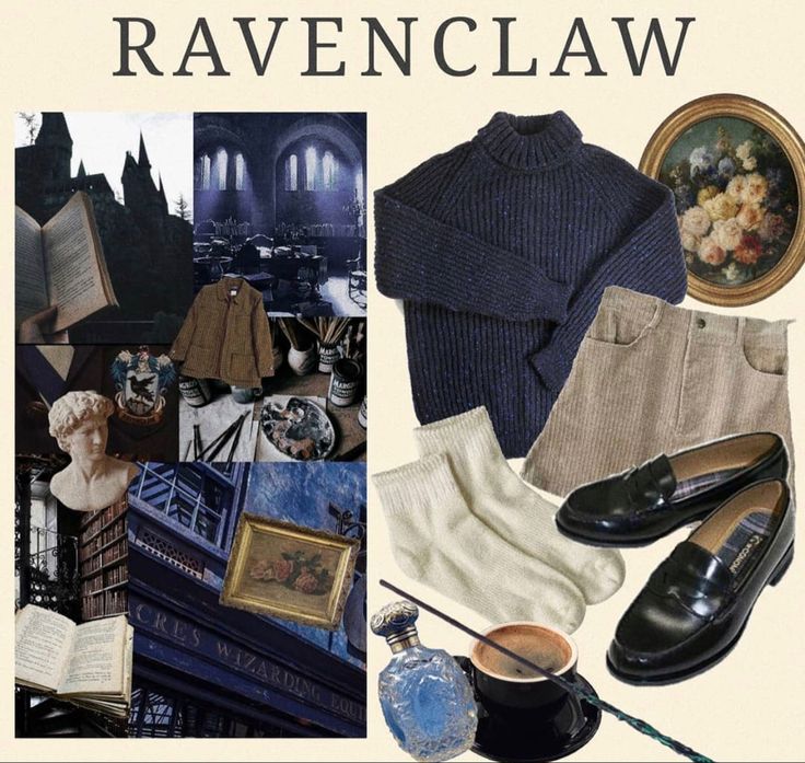 the cover of ravenclaw magazine features an image of shoes, sweaters and other items