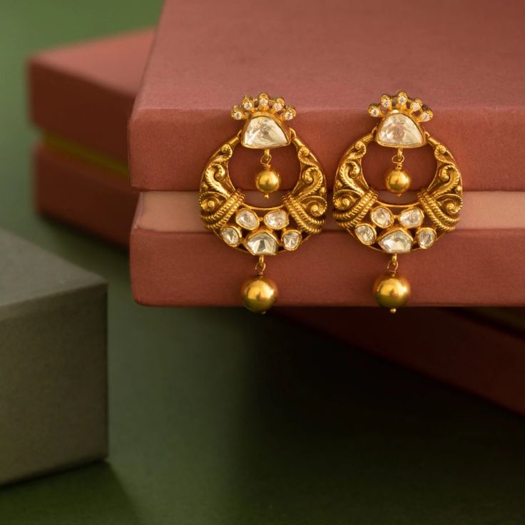 Buy Vachi Moissanite Chandbali Silver Earrings | Paksha Luxury Chandbalis With Intricate Design For Reception, Luxury Gold Chandbalis For Reception, Luxury Traditional Chandbali Earrings, Luxury Gold Chandbalis For Ceremonial Occasion, Luxury Gold Chandbalis For Festive Occasions, Elegant 22k Gold Luxury Chandbalis, Traditional Luxury Gold Chandbalis, Luxury 22k Gold Elegant Chandbalis, Elegant Jhumkas For Diwali