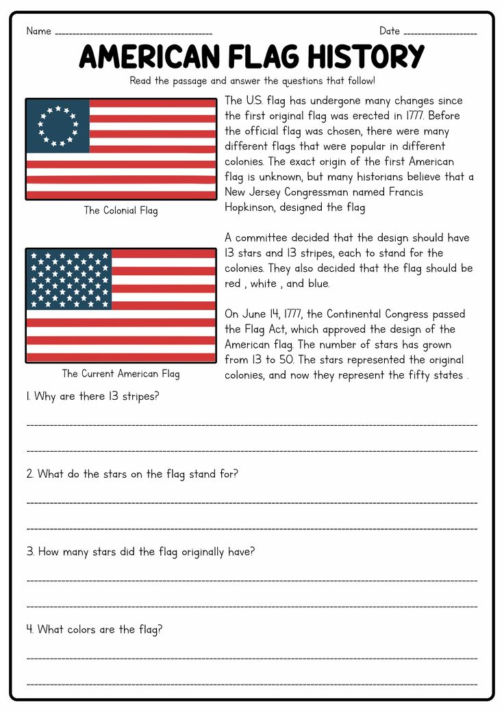 an american flag history worksheet with answers and pictures to help students learn how to read