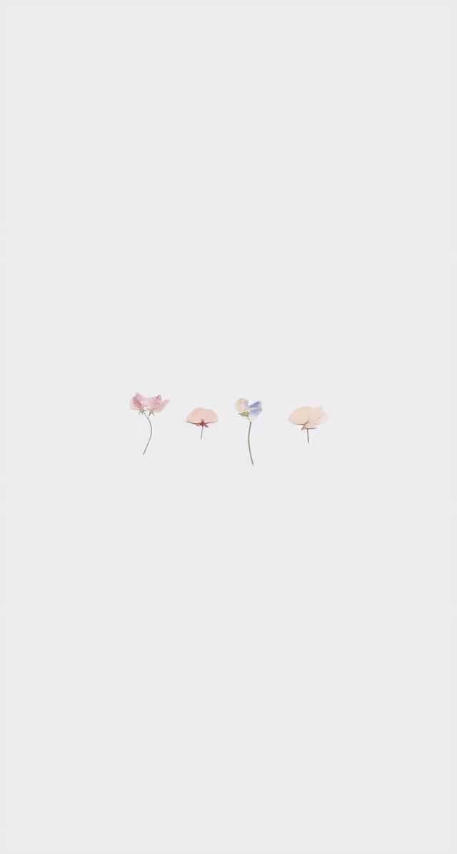 three pink flowers are in the middle of a white background, with one single flower sticking out of it's center