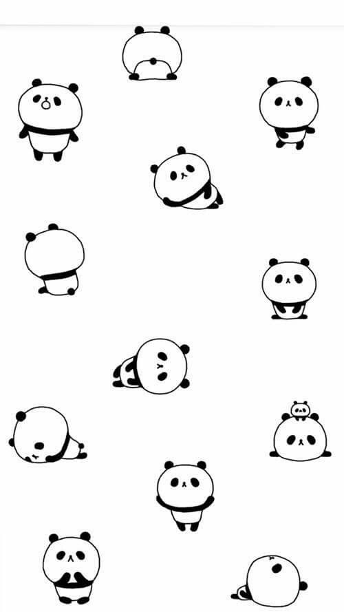 pandas are drawn in black and white with different shapes on the back of them