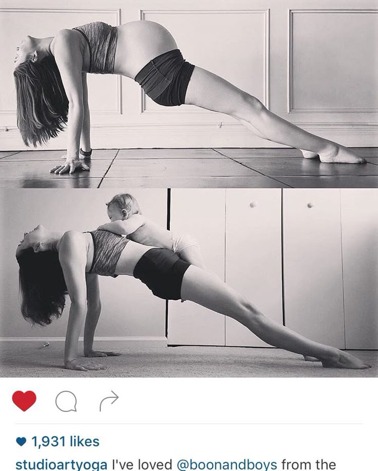 two women doing yoga poses on their stomachs, one in black and white the other in red