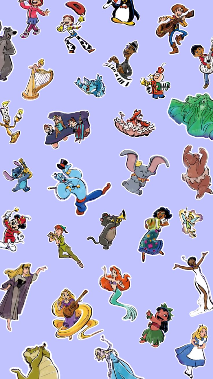 an image of many cartoon characters on a blue background