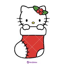 a hello kitty christmas stocking with a bow on it's head and legs