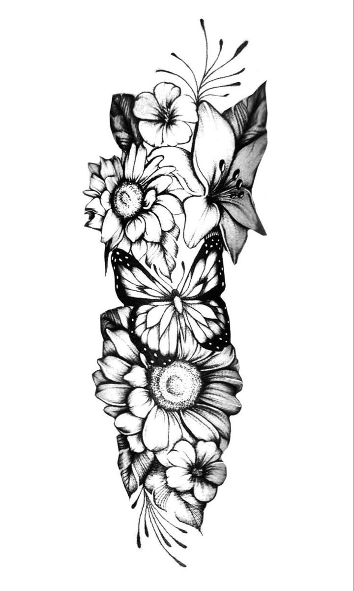 a black and white drawing of flowers