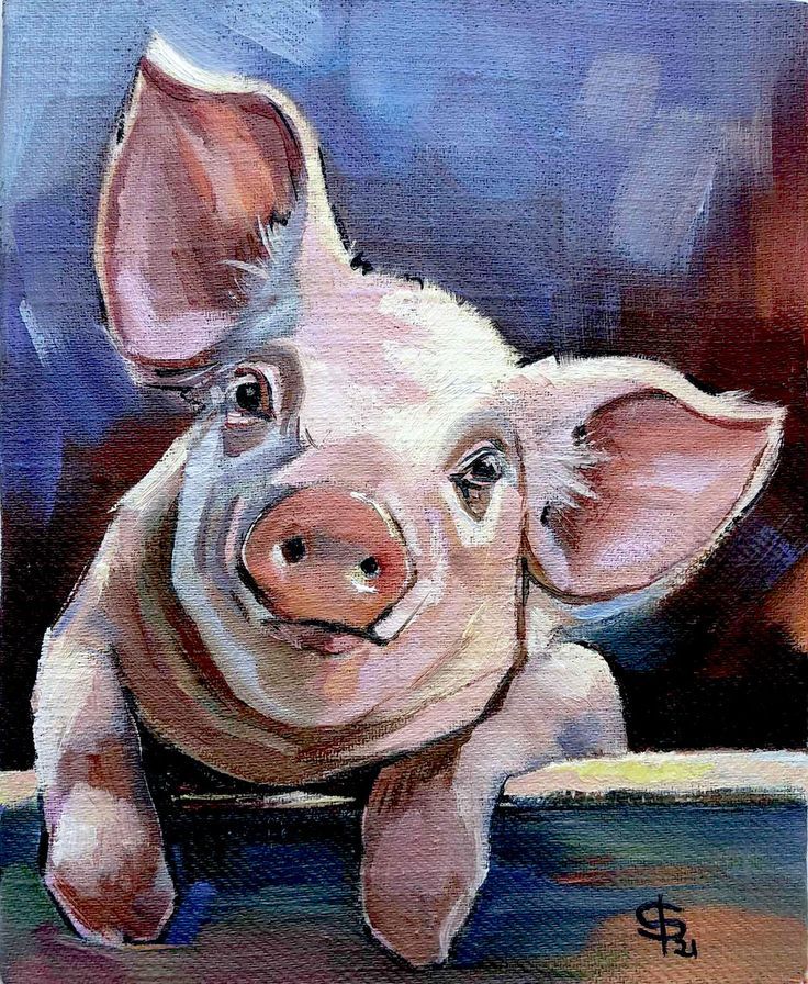 a painting of a pig sitting on top of a table