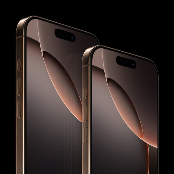 two iphones side by side on a black background, one is gold and the other is brown