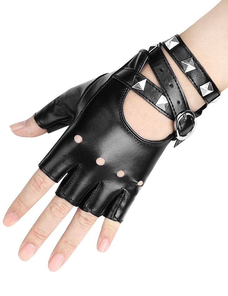 PRICES MAY VARY. Belt Up Closure& Rivet Design - The adjustable straps with six size adjustment holes make this gothic glove fit your hand better. Perfect for cosplaying as a steampunk rock star or any other cool character you like SIZE –S:6-7.5in; M: 7.5-8.5in; L:8.5-9.5in ( Palm size ) Suitable for ages 12+ Flexible and Comfortable - High-quality artificial leather half finger gloves maintains the softness and comfort of genuine leather, more friendly and more suitable for vegan Application: S Fancy Halloween Costumes, Goth Cosplay, Leather Goth, Punk Halloween, Black Fingerless Gloves, Emo Accessories, Leather Fingerless Gloves, Half Finger Gloves, Fancy Accessories