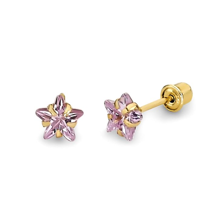 PRICES MAY VARY. The earrings feature a pair of 14k gold. They also feature a shiny polished finish and make the perfect gift for yourself or a loved one. Small Diamond Earrings, Pink Studs, Head Set, Womens Earrings Studs, Pink Star, Star Earrings Stud, Cz Stud Earrings, Pink Stars, Star Studs