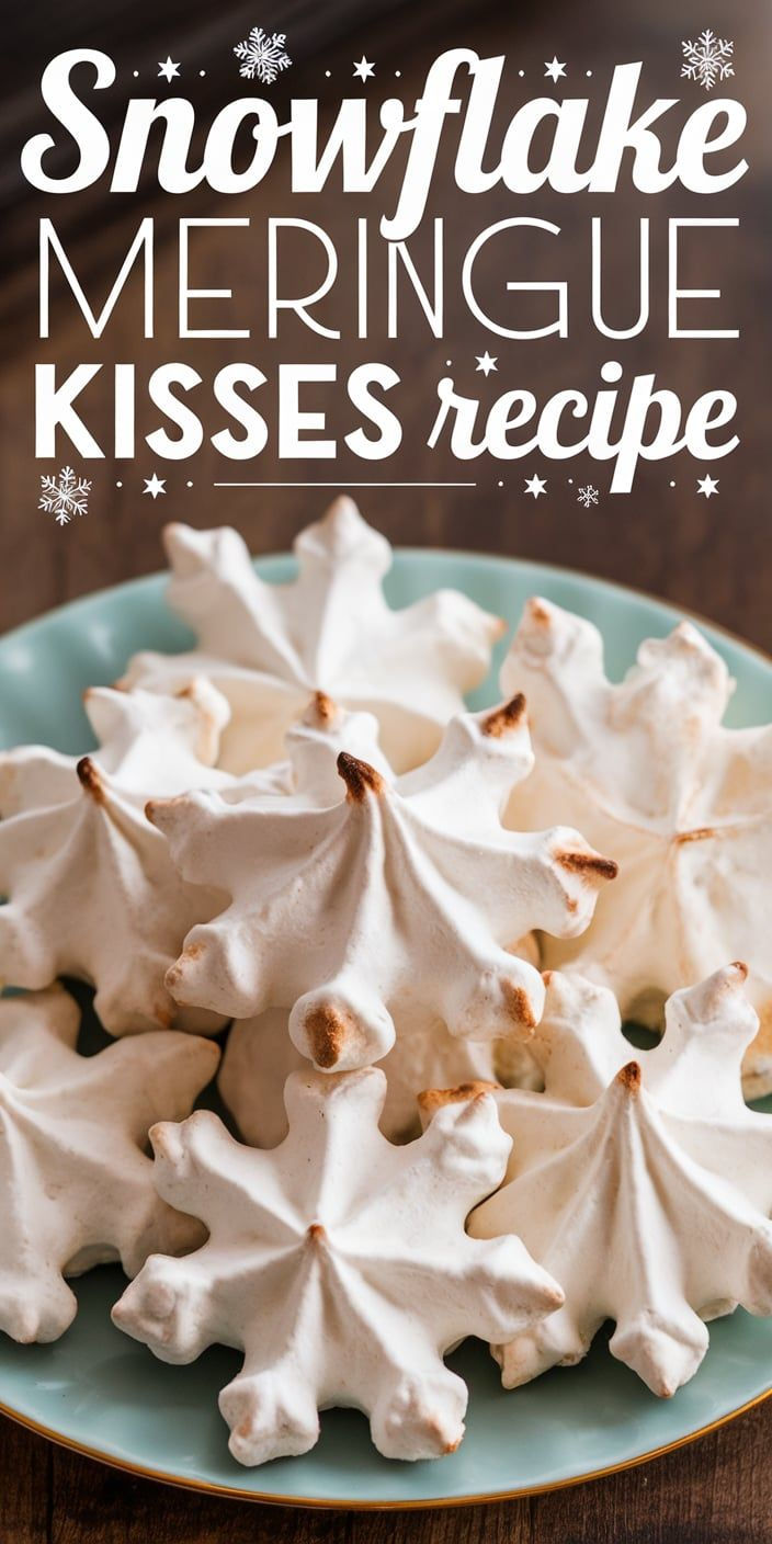 a plate topped with meringue covered in snowflakes