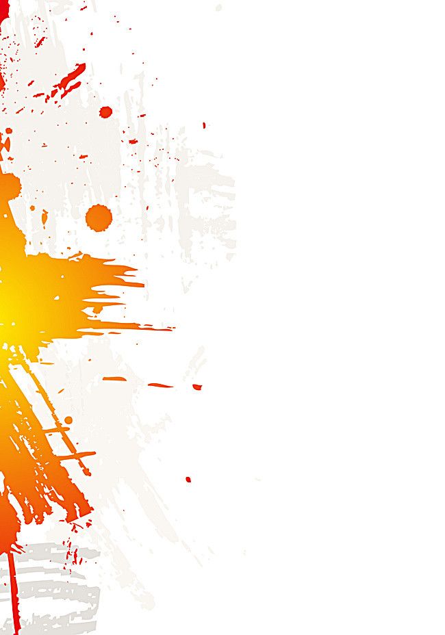 an abstract background with paint splatters and sprays in red, orange, yellow and white