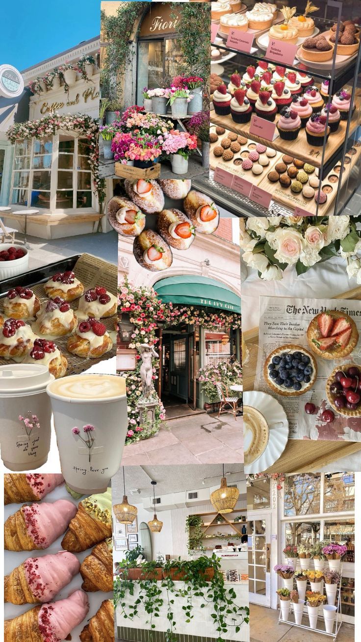 the collage shows different types of pastries and desserts