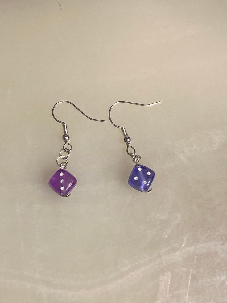 Purple earrings -handmade- - One looks blue but that's because of lighting- Unique Single Purple Earring, Purple Pierced Crystal Earrings As Gift, Blue Single Earring As Gift, Purple Plug Earrings As Gift, Purple Plug Earrings For Pierced Ears As A Gift, Purple Nickel-free Earrings For Gift, Nickel-free Purple Earrings As Gift, Purple Ear Wire Earrings As Gift, Purple Ear Wire Earrings For Gift