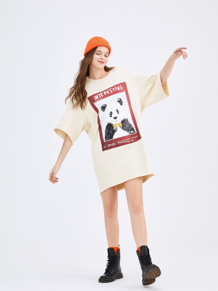 Details: Crewneck Dropped shoulder Panda print on front Stitched Bowtie with rhinestones Features kangaroo pocket on back Materials & Care: 100% Cotton Hand wash | Dry clean Do not bleach Size & Fit: Model is 5'7", Bust 32, Waist 24, Hips 35, wearing a size S Item #: LK3DR058B Oversized T Shirt Dress, Mohair Knit, Panda Print, Hoodie Material, Cashmere Cardigan, Oversized T Shirt, Oversized Tshirt, Dresses Xs, Kangaroo Pocket