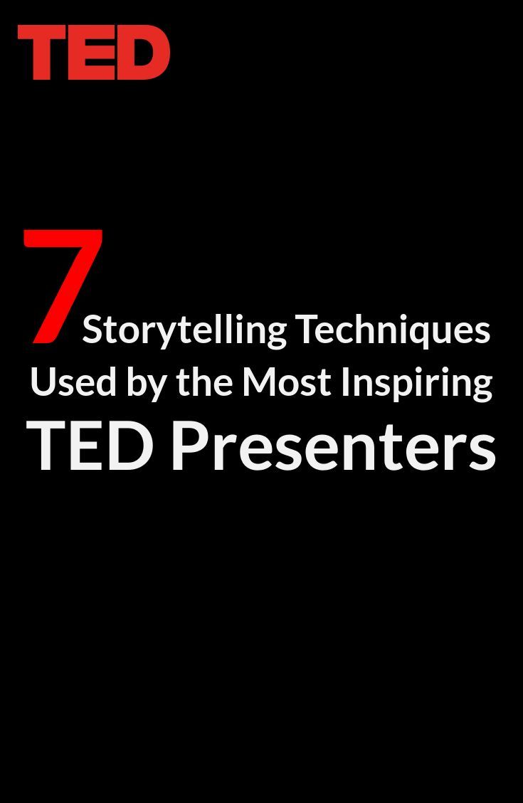 the text reads 7 story telling techniques used by the most inspiring ted presenters