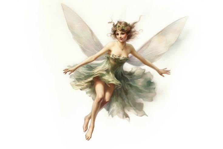 a woman dressed as a fairy flying through the air