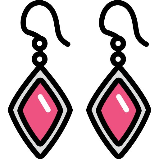 a pair of pink and black earrings