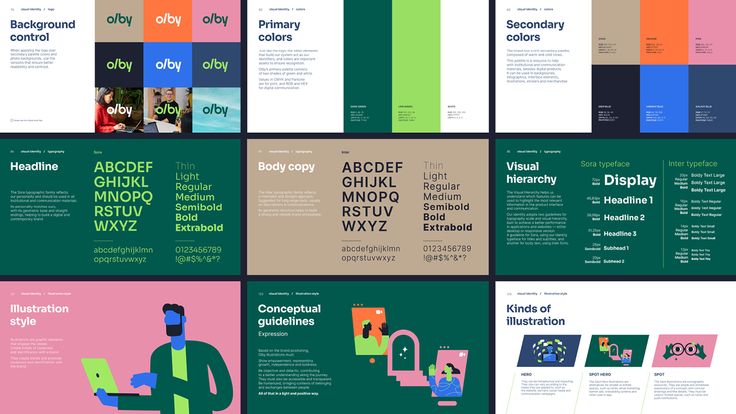 a series of brochures with different colors and font