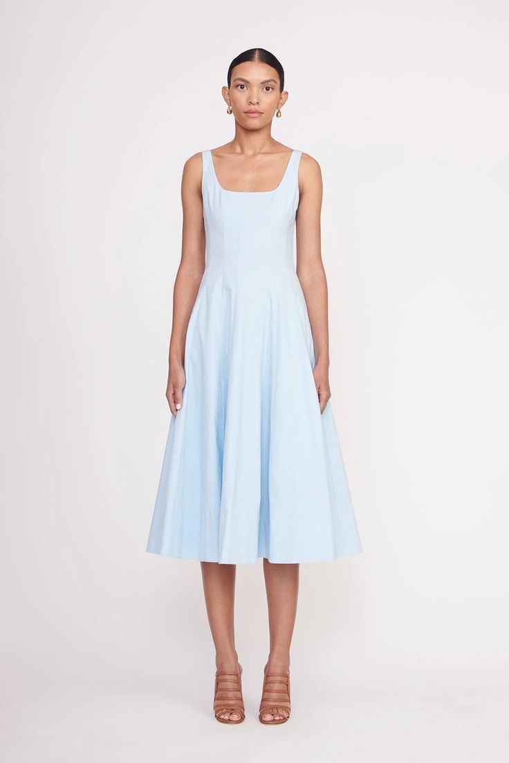 Staud's signature dress you’ll love for years. Versatile, classic and available in many colors! Organza Gowns, French Dress, Bodice Dress, Dress Out, One Clothing, Dress Home, French Blue, Mid Dresses, Corset Style