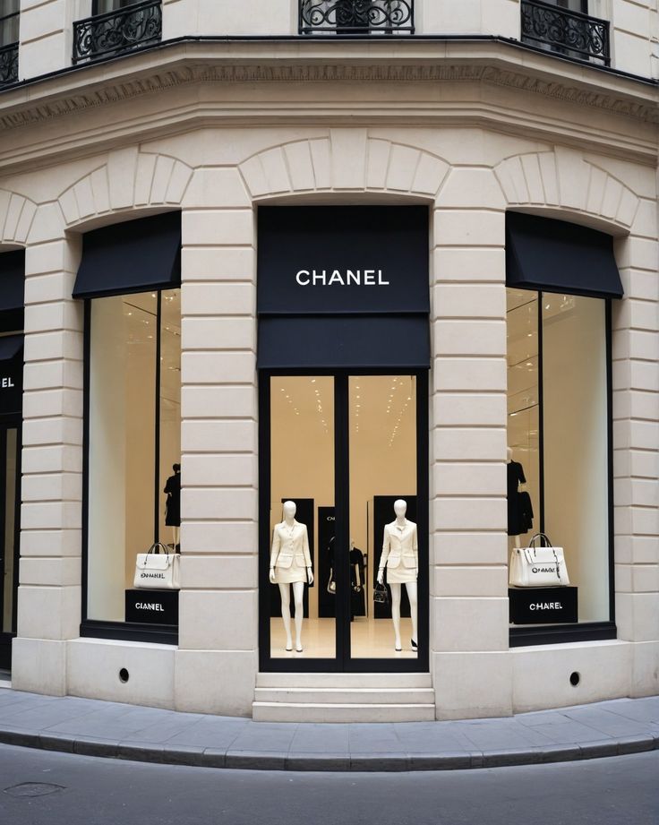 two mannequins in front of a chanel store