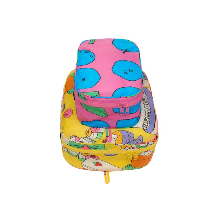 a colorful backpack with cartoon characters on it