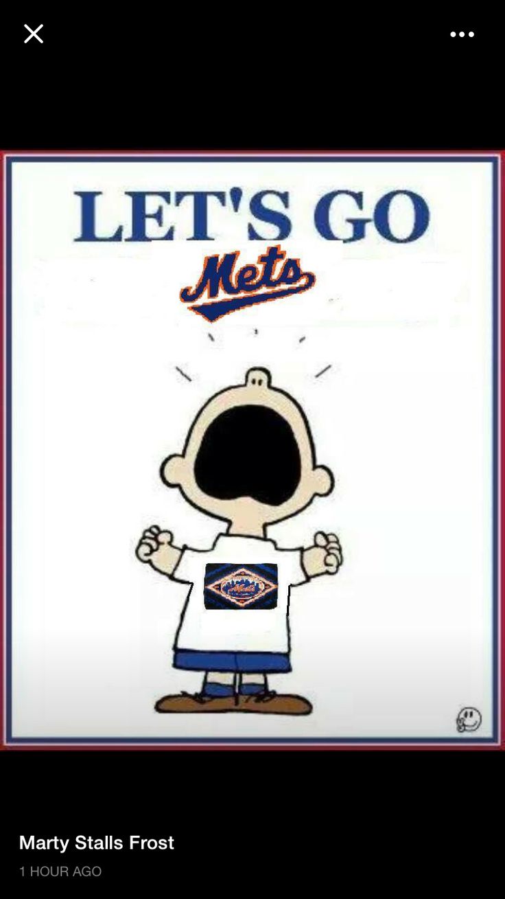 a cartoon character with the words let's go mets on it and an image of a