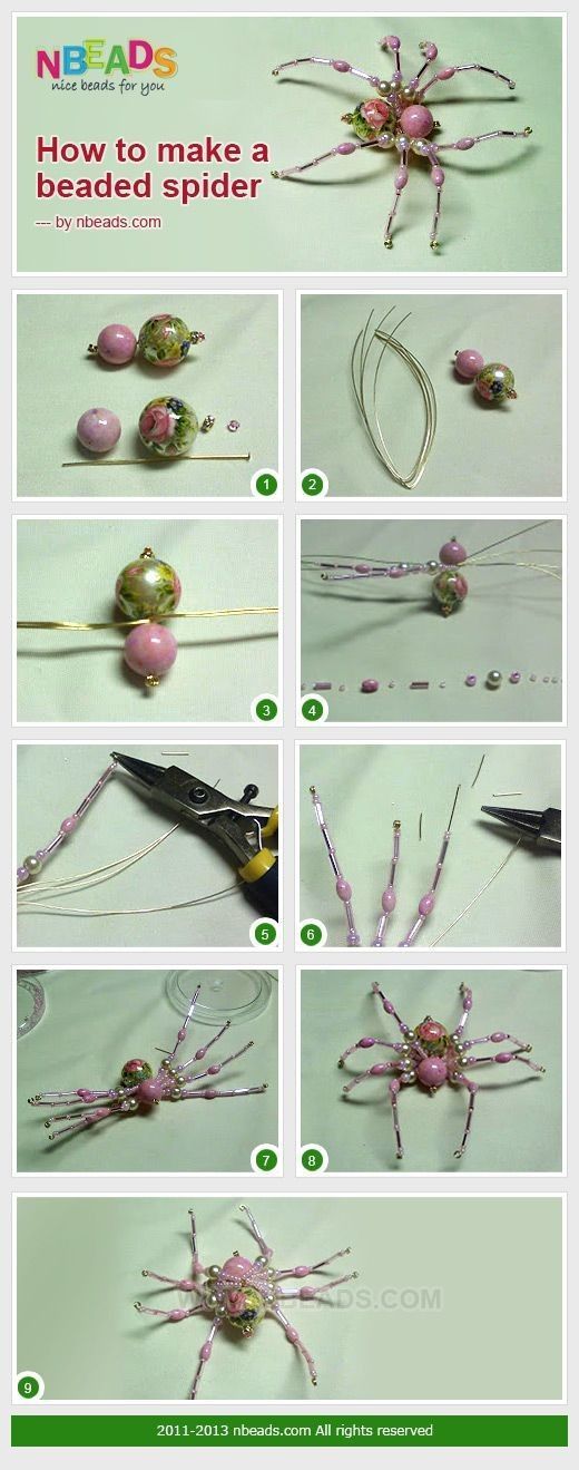 instructions to make a pink spider with beads