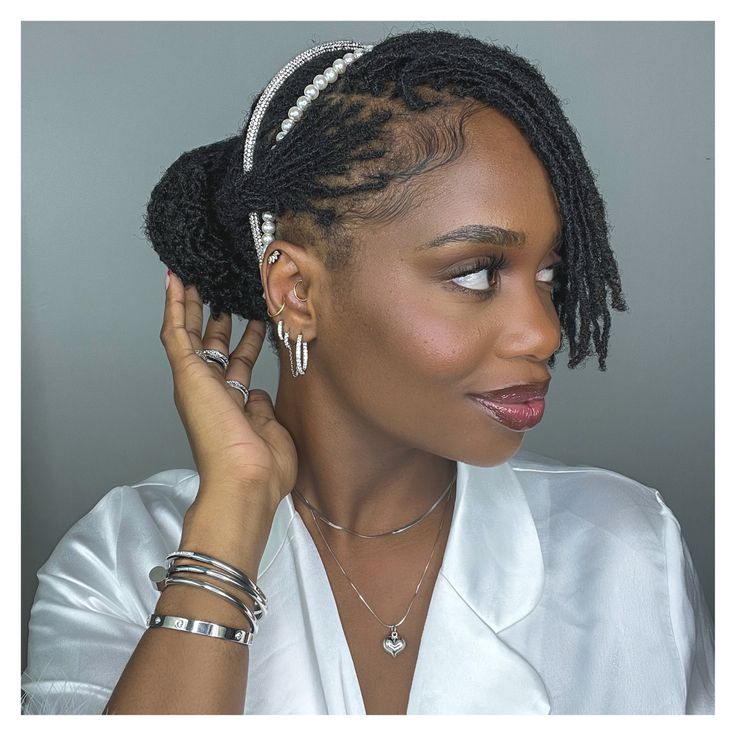 Short Micro Locs Hairstyles, Loc Styles For Wedding Brides, Sister Locs Sisterlocks Styles, Wedding Loc Styles, Microloc Extensions, Lox Styles, Wedding Locs, Dreadlock Wedding Hairstyles, Microloc Styles