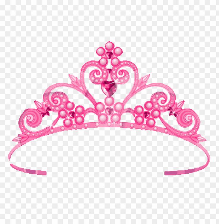 a pink tiara with pearls on the side and hearts at the top, transparent background