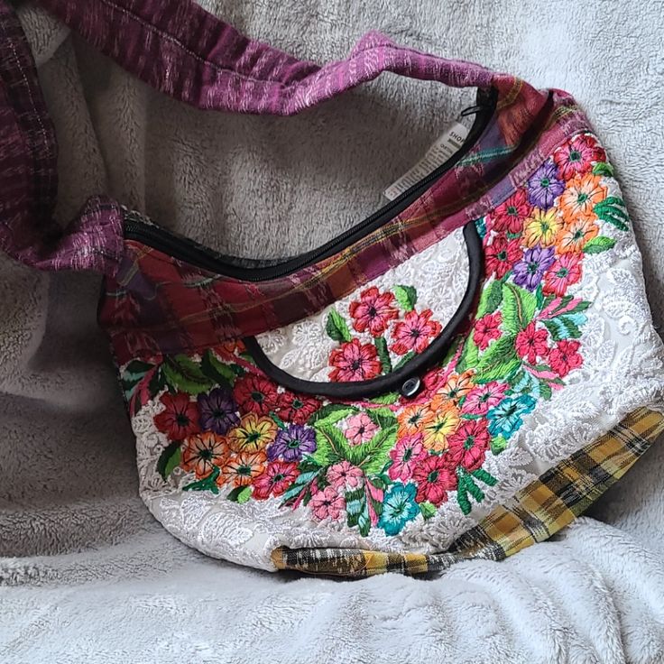 Embroidered, One Outside Pocket. Handmade Multicolor Embroidered Hobo Bag For Everyday Use, Handmade Multicolor Embroidery Hobo Bag For Everyday Use, Handmade Multicolor Embroidery Hobo Bag, Everyday Multicolor Embroidered Bag, Multicolor Embroidered Hobo Bag For Everyday Use, Embroidered Satchel Hobo Bag For Daily Use, Everyday Cotton Shoulder Bag With Floral Embroidery, Cotton Shoulder Bag With Floral Embroidery For Everyday Use, Embroidered Cotton Shoulder Bag For Everyday Use