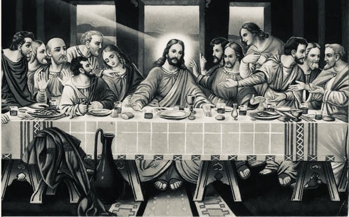 the last supper of jesus in black and white